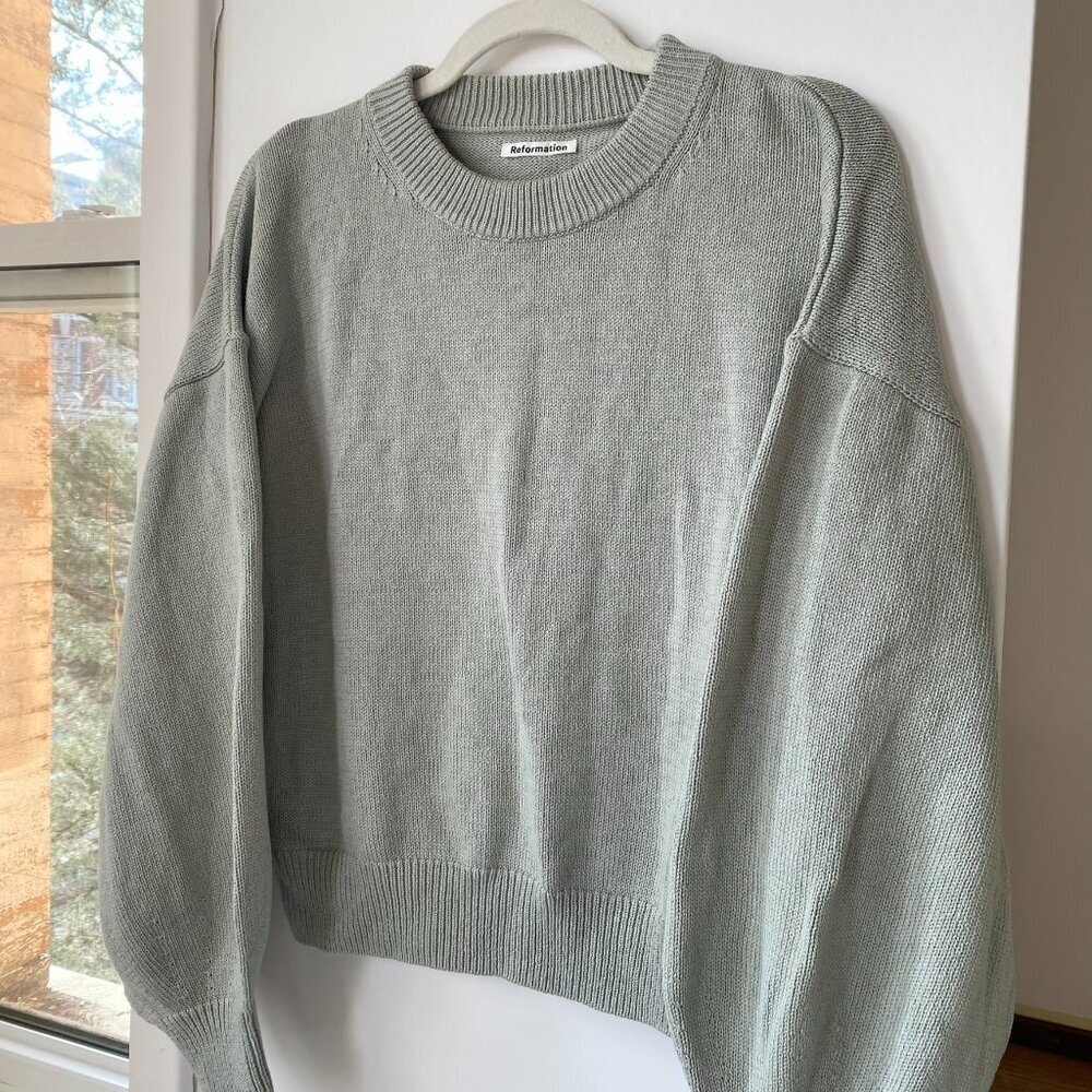 Reformation Freya Oversized Cotton Crewneck Sweater Dove Sage Green Small
